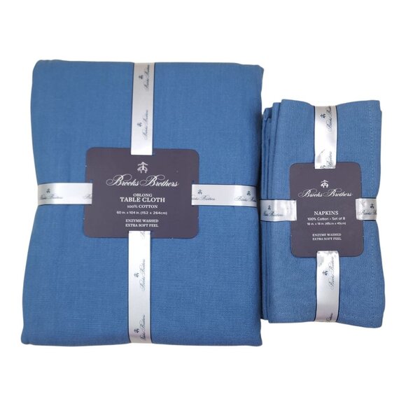 Brooks Brothers Oblong Tablecloth & Napkins Set 60"x104" 18"x18" Napkins Blue - Picture 13 of 13